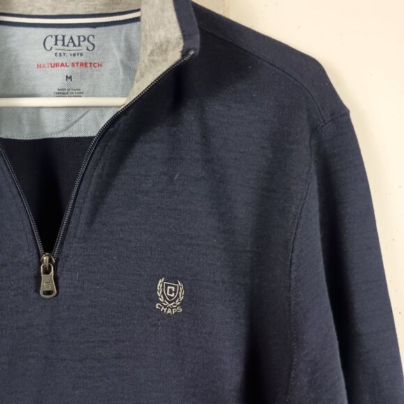 Chaps Quarter Zip Pullover Mens M Navy Blue Sweatshirt Preppy Dadcore Stretch - Picture 2 of 5